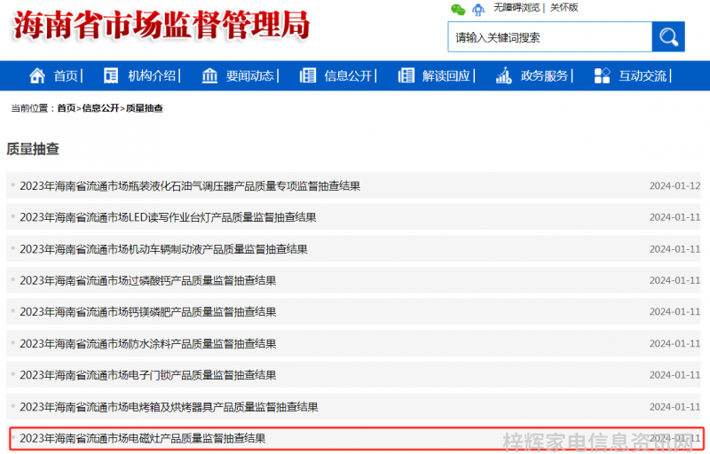 2023年海南省流通市场电磁灶产品质量监督抽查结果